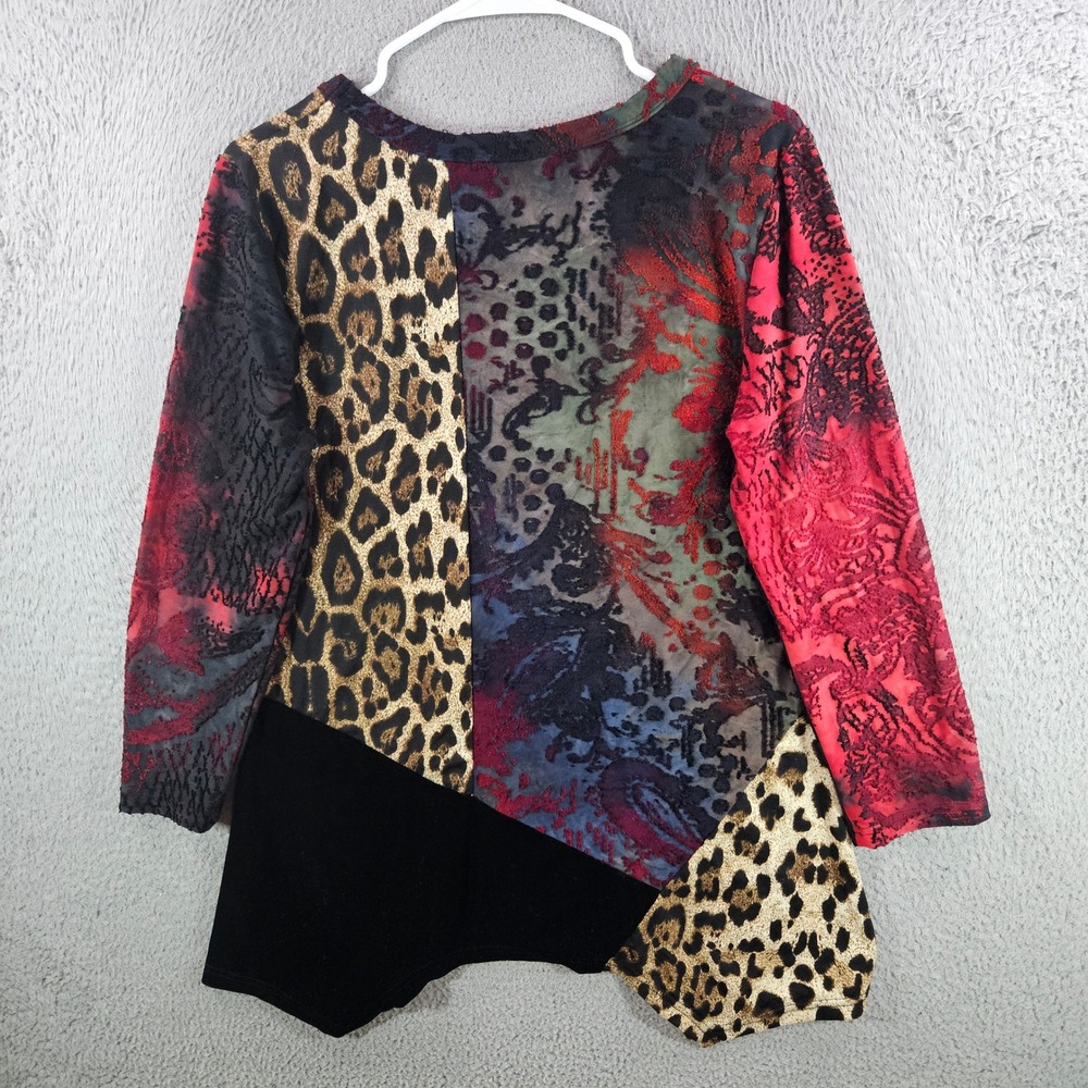 Caleesa Womens Mixed Media Patchwork Tunic Top Leopard Burnout Velvet Red Size M - Picture 6 of 9